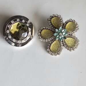 Elegant Silver and Yellow Crystal Brooch Set